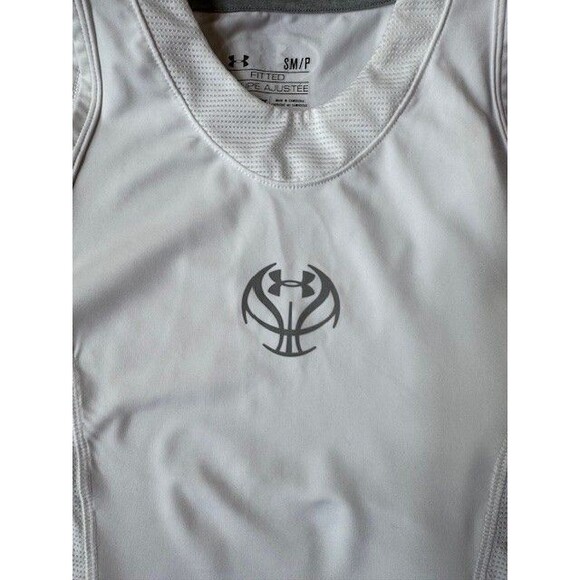 Under‎ Armour Fitted Tank Top Mens SML Heatgear Sleeveless White Grey Basketball - Picture 3 of 8